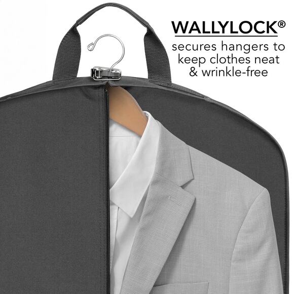 WallyBags Deluxe Travel Garment Bag Carry On 3 Pockets WallyLock Hanger Clamp ID - Picture 4 of 16